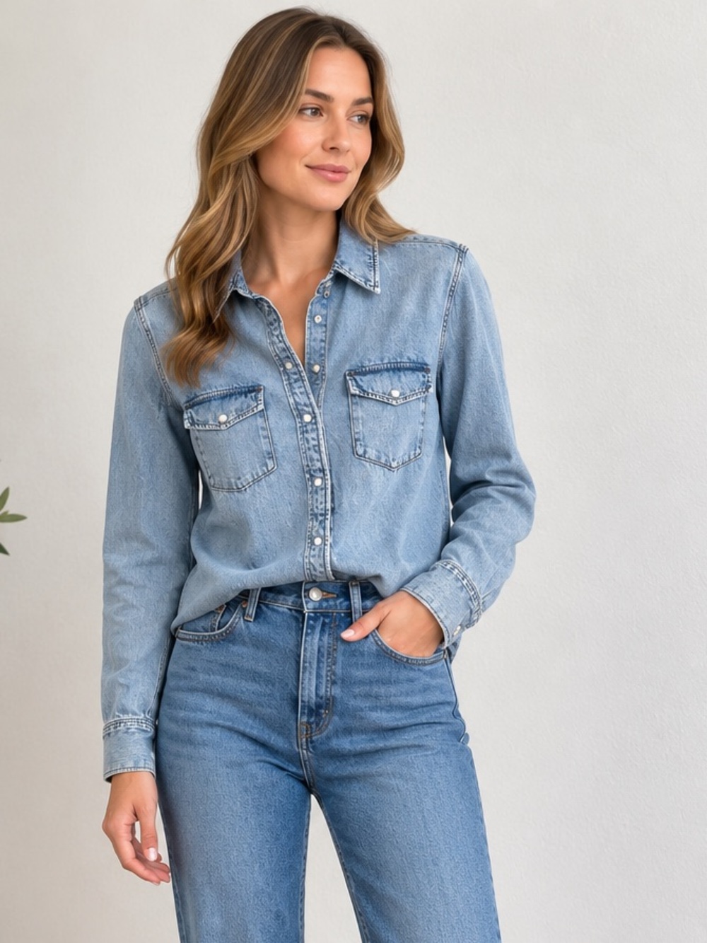 NWT H&M Blue Denim Light Wash Button Down Shirt size Small